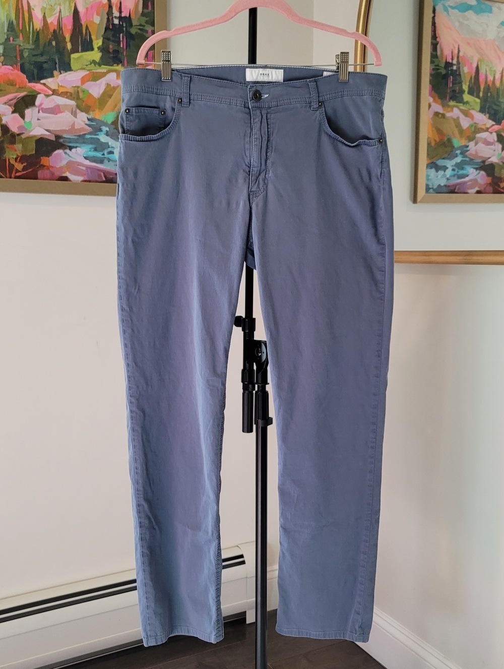 BRAX Cooper Fancy Regular Fit Light Blue Flat Front Men's Pants Size 38x34